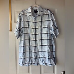 Marc Edwards light blue plaid washable linen shirt size M